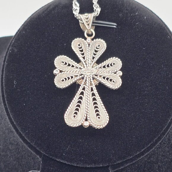 Vintage Sterling Silver Lapis Lazuli DGS 925 Turkey Filigree Cross Necklace - Picture 3 of 7